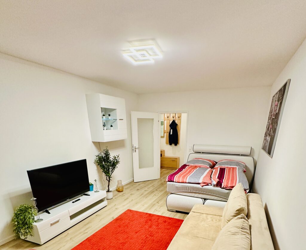 Wohnzimmeransicht im Oststadt Apartment Karlsruhe