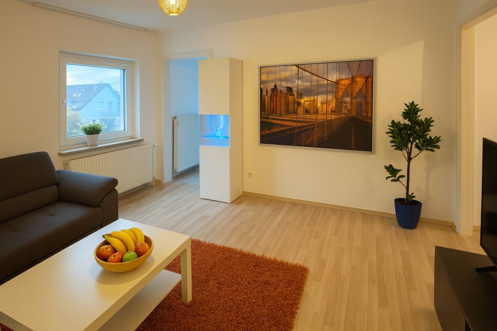 Ferienwohnung Neuburg am Rhein Wohnzimmer mit Schlafsofa
