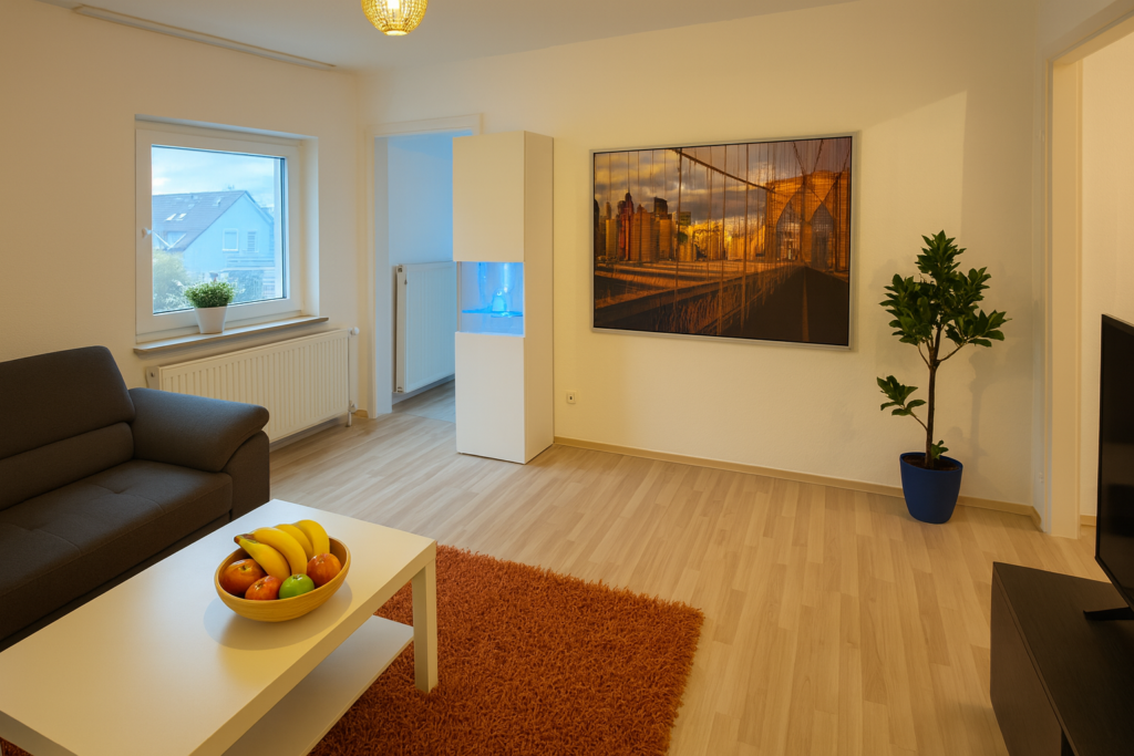 Ferienwohnung Neuburg am Rhein Wohnzimmer mit Schlafsofa